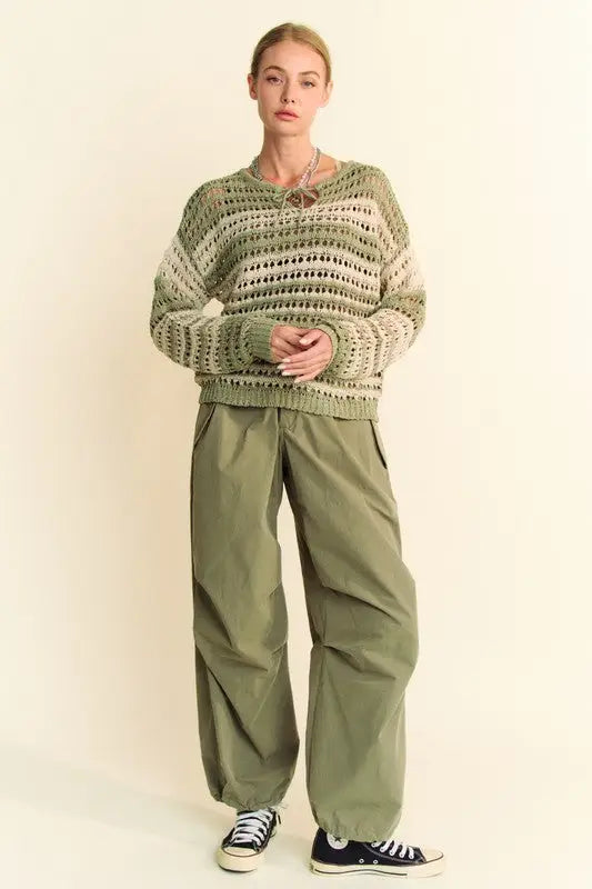 Contrast Striped Crochet Knit Sweater - Eclectage