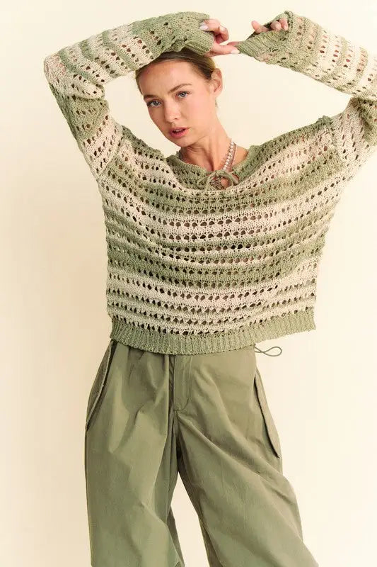 Contrast Striped Crochet Knit Sweater - Eclectage