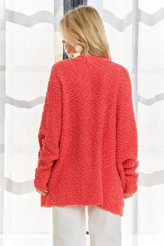 Coral Popcorn Knit Cardigan - Cardigans