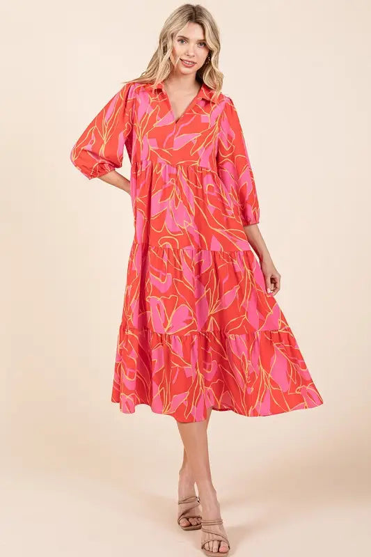 Coral Printed Midi Dress - Eclectage