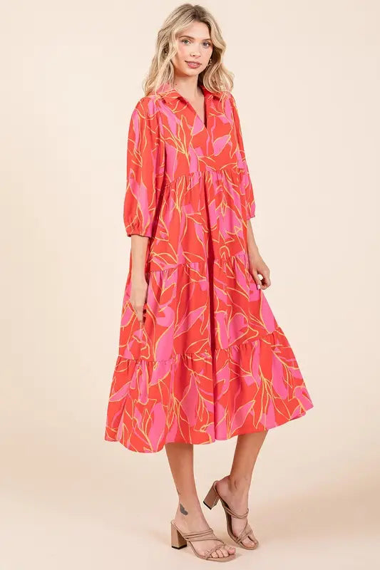Coral Printed Midi Dress - Eclectage