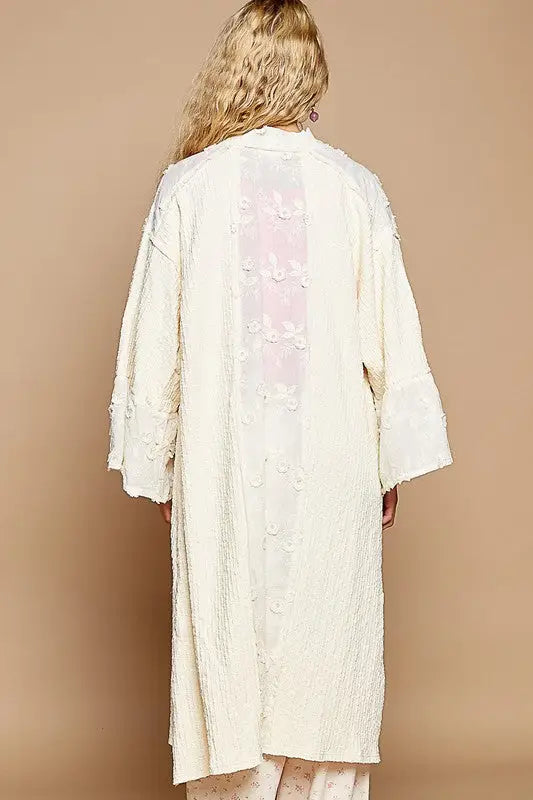 Cream Flower Lace Long Cardigan - Eclectage