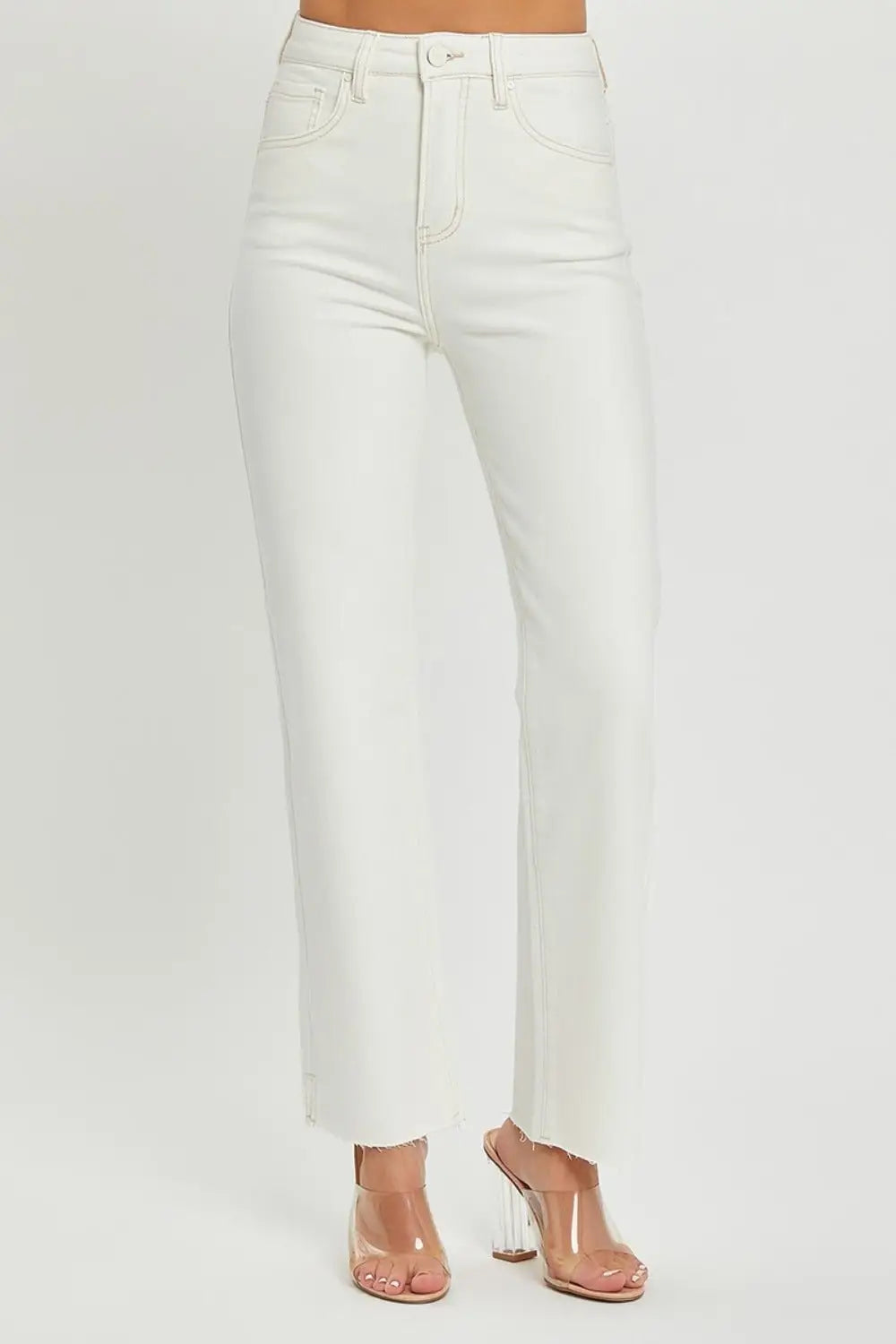 Cream High Rise Tummy Control Jeans - Jeans