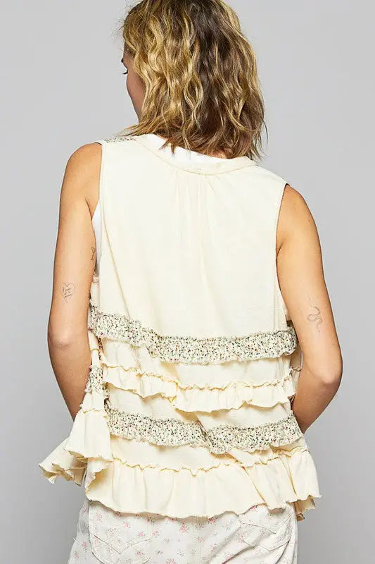 Cream Multicoloored Sleeveless Cardigan - Eclectage