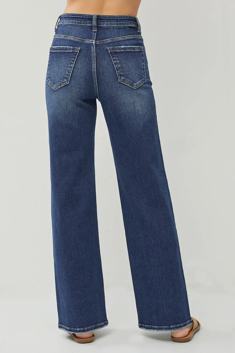 Dark Blue Distressed Wide Leg Jeans - Jeans
