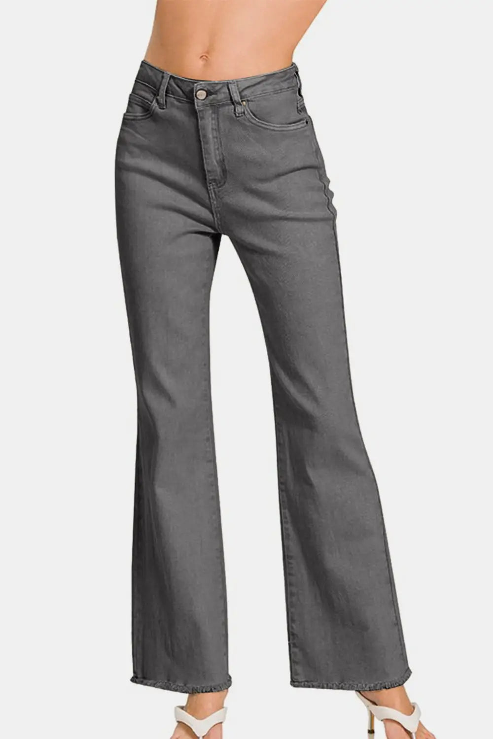 Dark Gray Acid Washed Frayed Hem Jeans - Eclectage