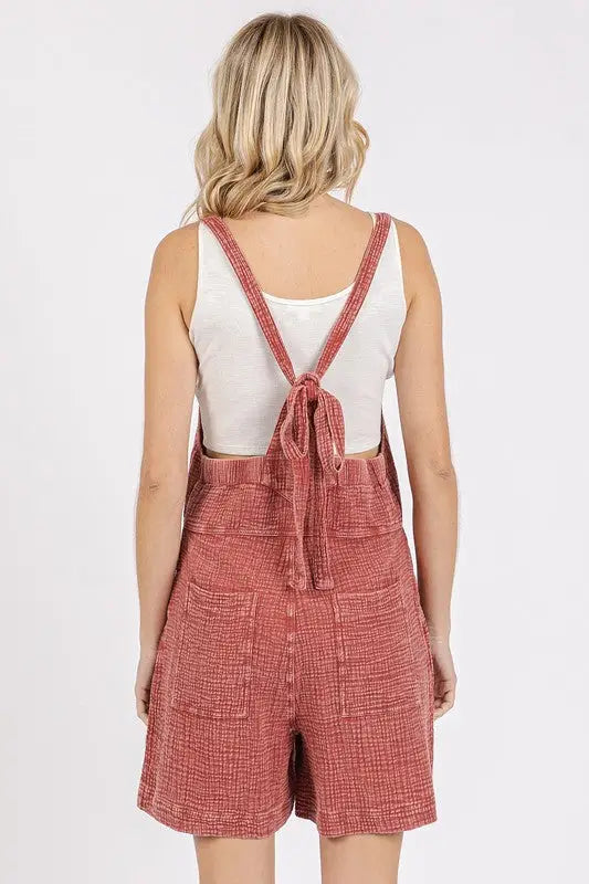 Textured Knotted Overall Romper - Eclectage