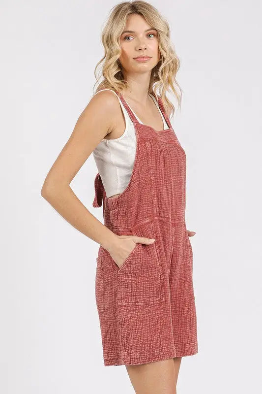 Textured Knotted Overall Romper - Eclectage