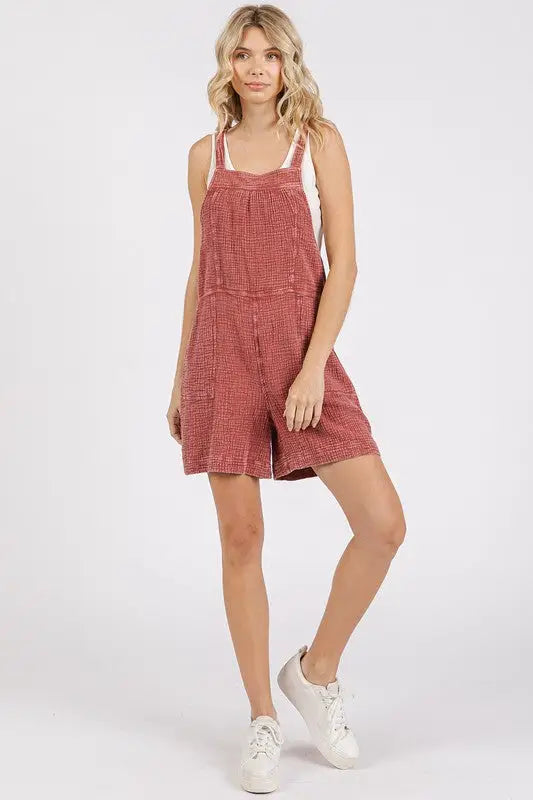 Textured Knotted Overall Romper - Eclectage