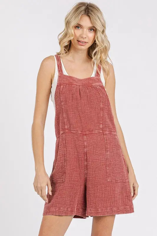 Textured Knotted Overall Romper - Eclectage