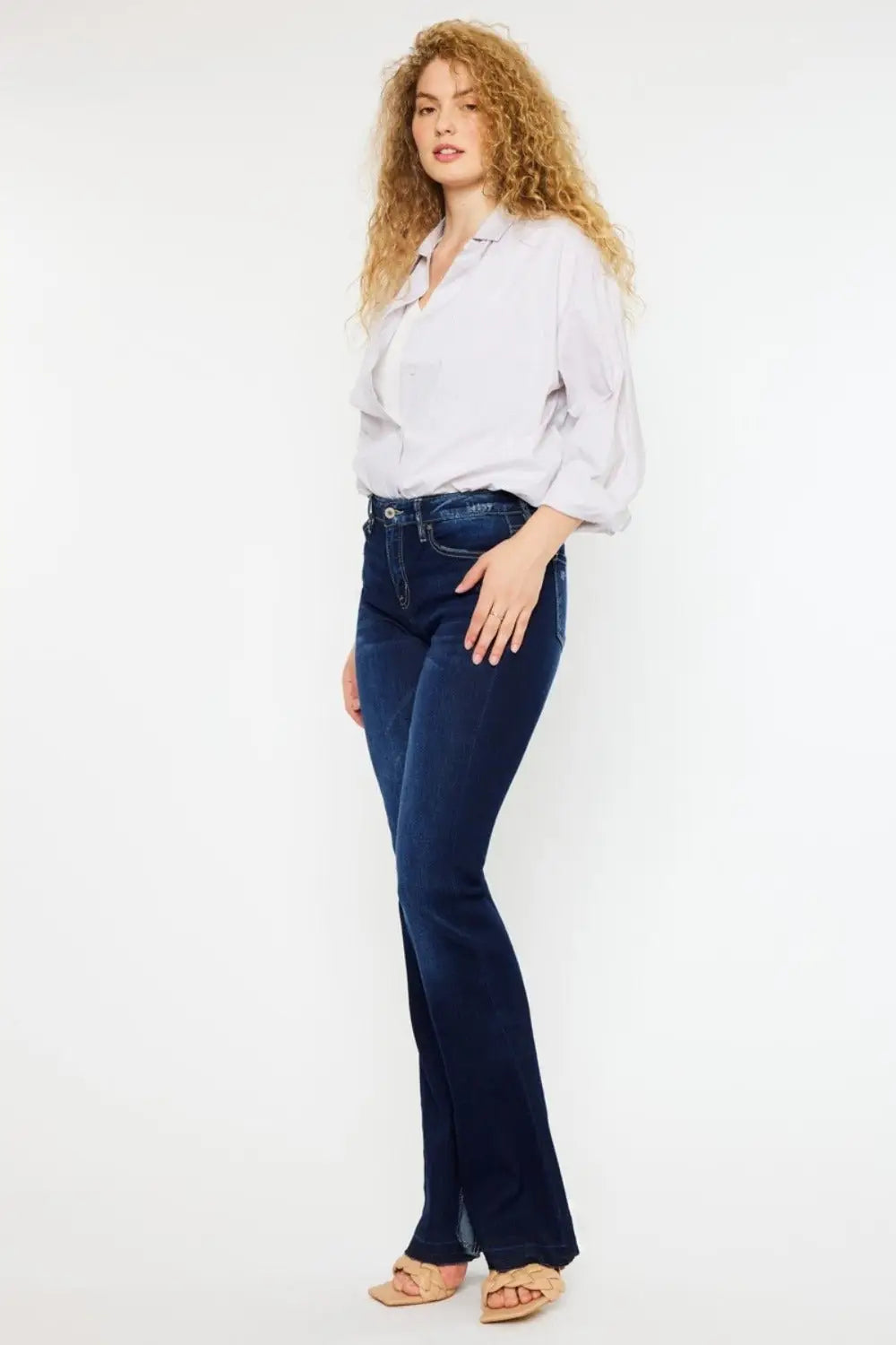 Dark Mid Rise Slim Flare Jeans - Flare Jeans