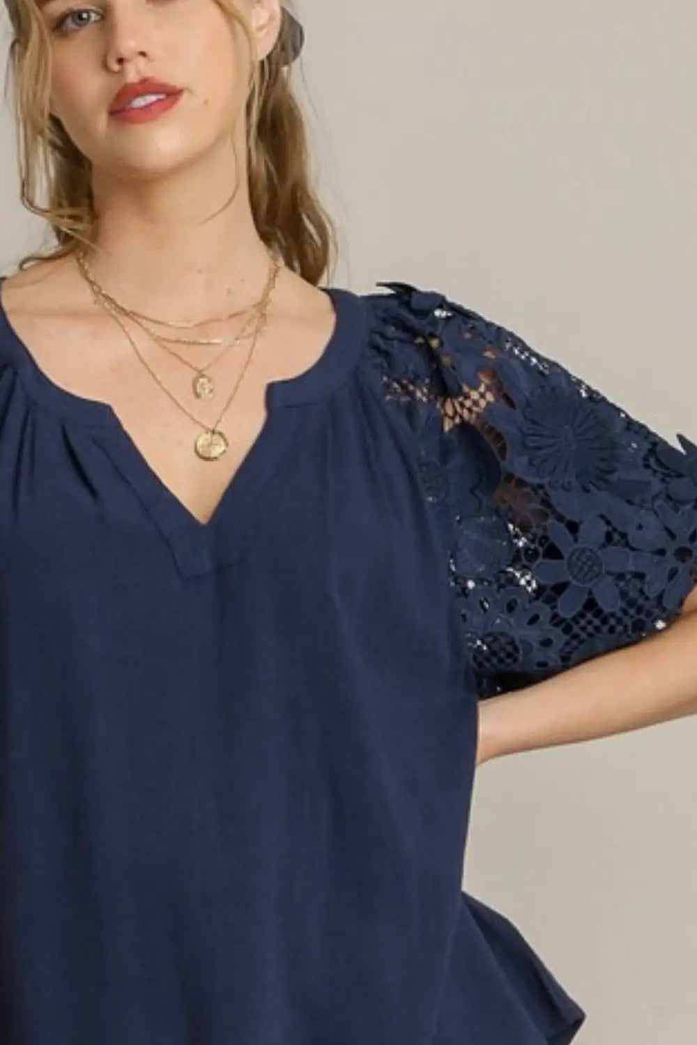 Umgee Full Size French Terry Boxy Cut Top with 3D Floral Sleeve Plus Size - Eclectage