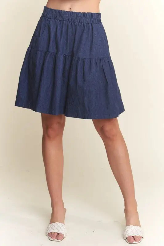 Dark Navy Wide Leg Denim Shorts - Denim Shorts