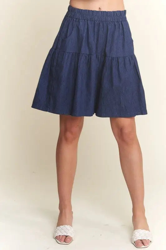 Dark Navy Wide Leg Denim Shorts - Denim Shorts