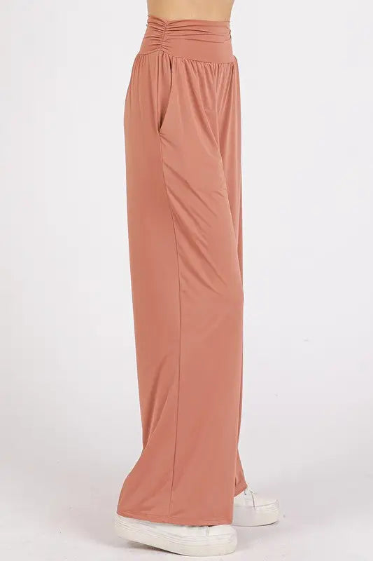 Mittoshop Stretch Banded Waist Wide Leg Pants with Pockets - Eclectage