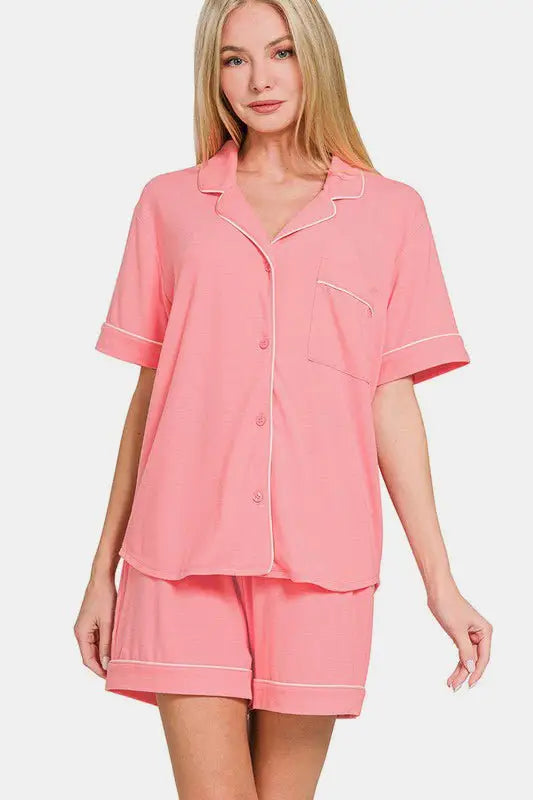 Dark Pink Shorts Lounge Set - Loungewear
