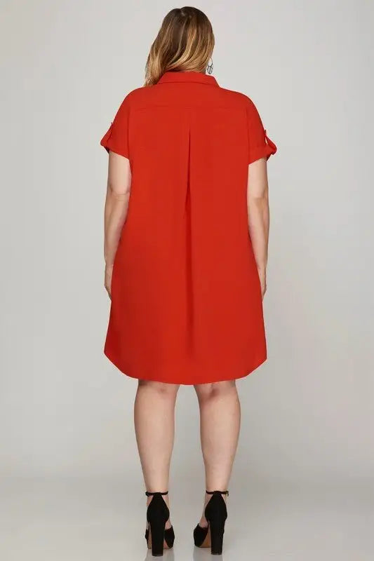 Deep Red Button Down Shirt Dress