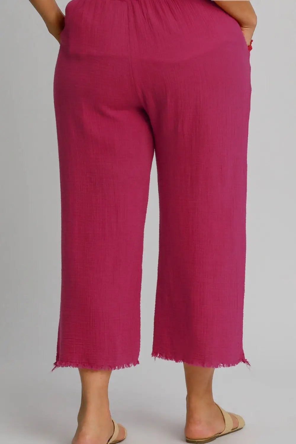 Deep Rose Raw Hem Wide Leg Pants