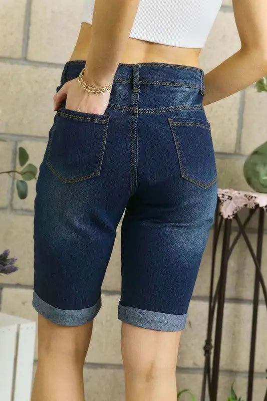 Distressed Denim Shorts with Pockets - Eclectage