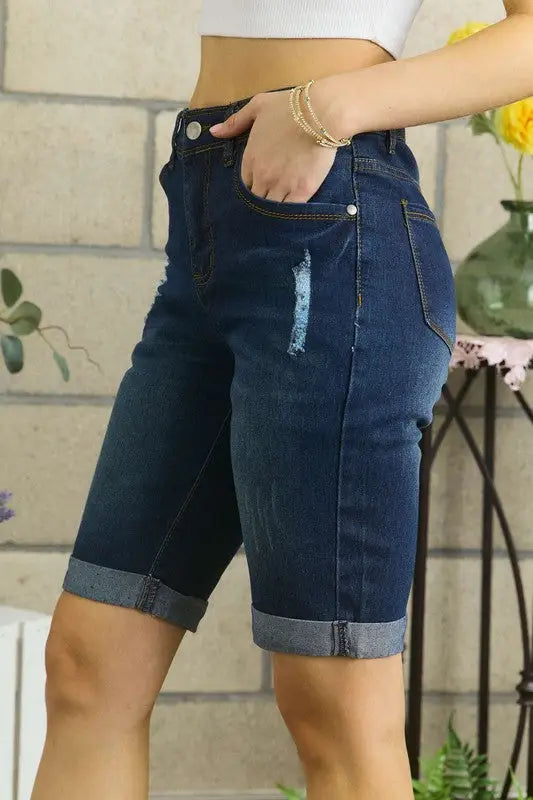 Distressed Denim Shorts with Pockets - Eclectage