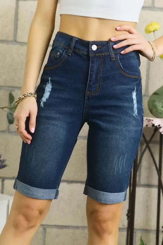 Distressed Denim Shorts with Pockets - Eclectage