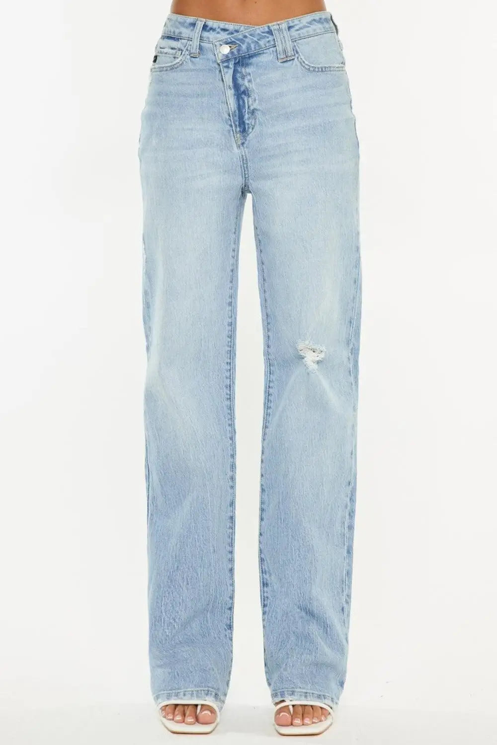 Distressed High Waist Straight Jeans - Straight Jeans