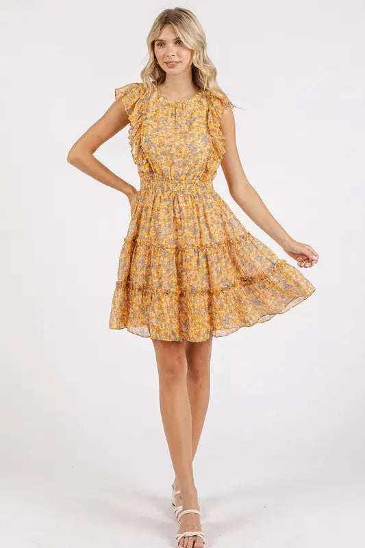 Mittoshop Ditsy Floral Print Ruffle Chiffon Mini Dress - Eclectage