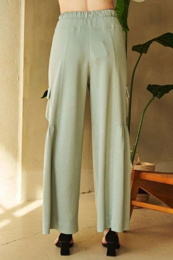 Drawstring Ruched Detail Wide Leg Pants - Eclectage