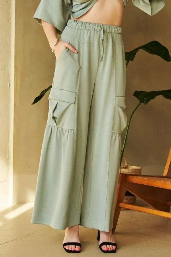 Drawstring Ruched Detail Wide Leg Pants - Eclectage