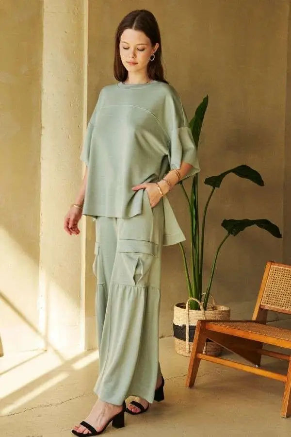 Drawstring Ruched Detail Wide Leg Pants - Eclectage