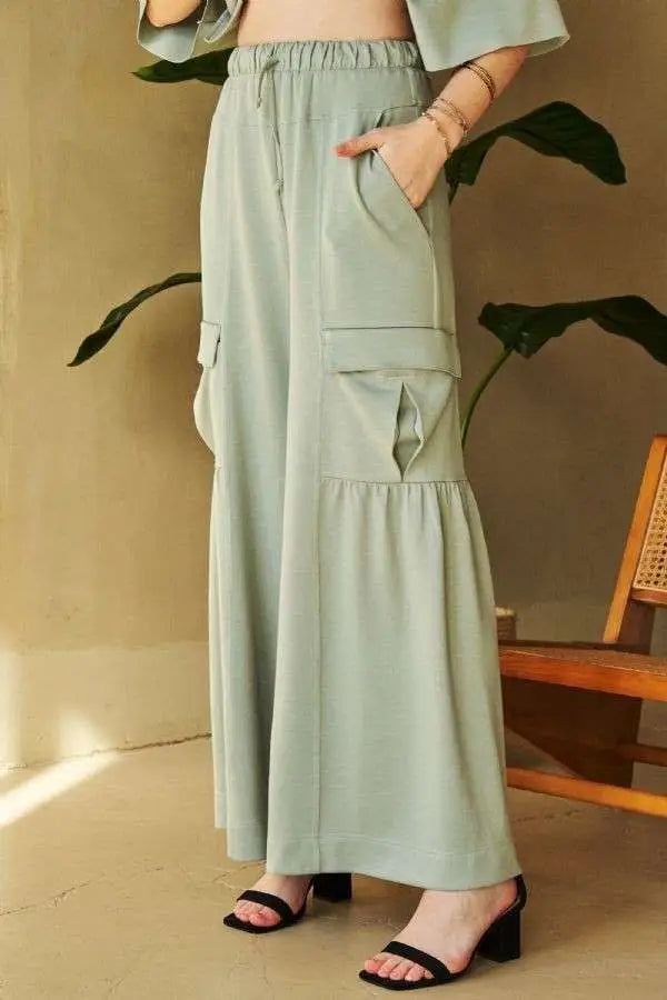 Drawstring Ruched Detail Wide Leg Pants - Eclectage
