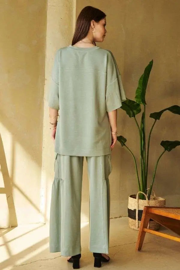 Drawstring Ruched Detail Wide Leg Pants - Eclectage