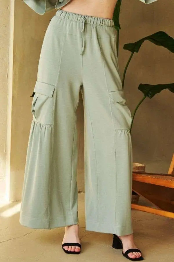 Drawstring Ruched Detail Wide Leg Pants - Eclectage