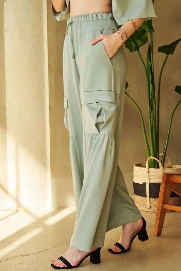 Drawstring Ruched Detail Wide Leg Pants - Eclectage