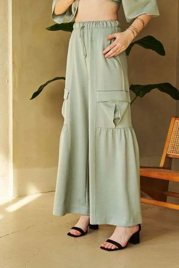 Drawstring Ruched Detail Wide Leg Pants - Eclectage