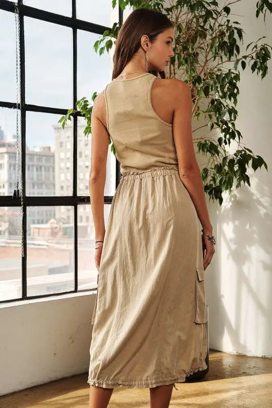 Drawstring Sleeveless Washed Dress - Eclectage