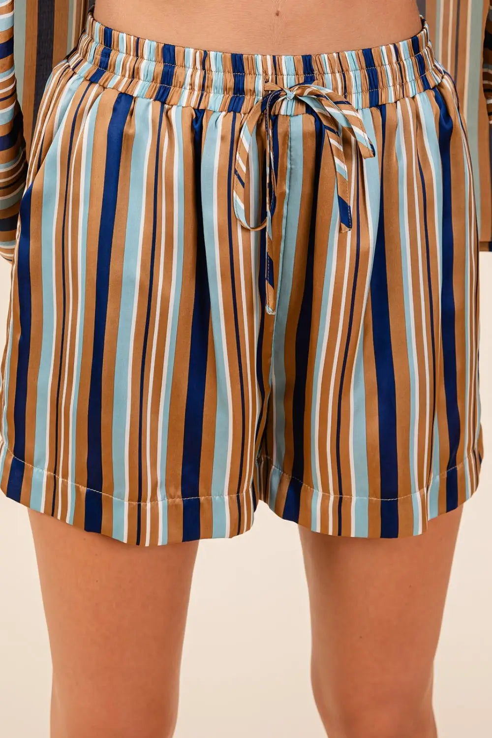 Mittoshop Drawstring Striped Satin Shorts - Eclectage