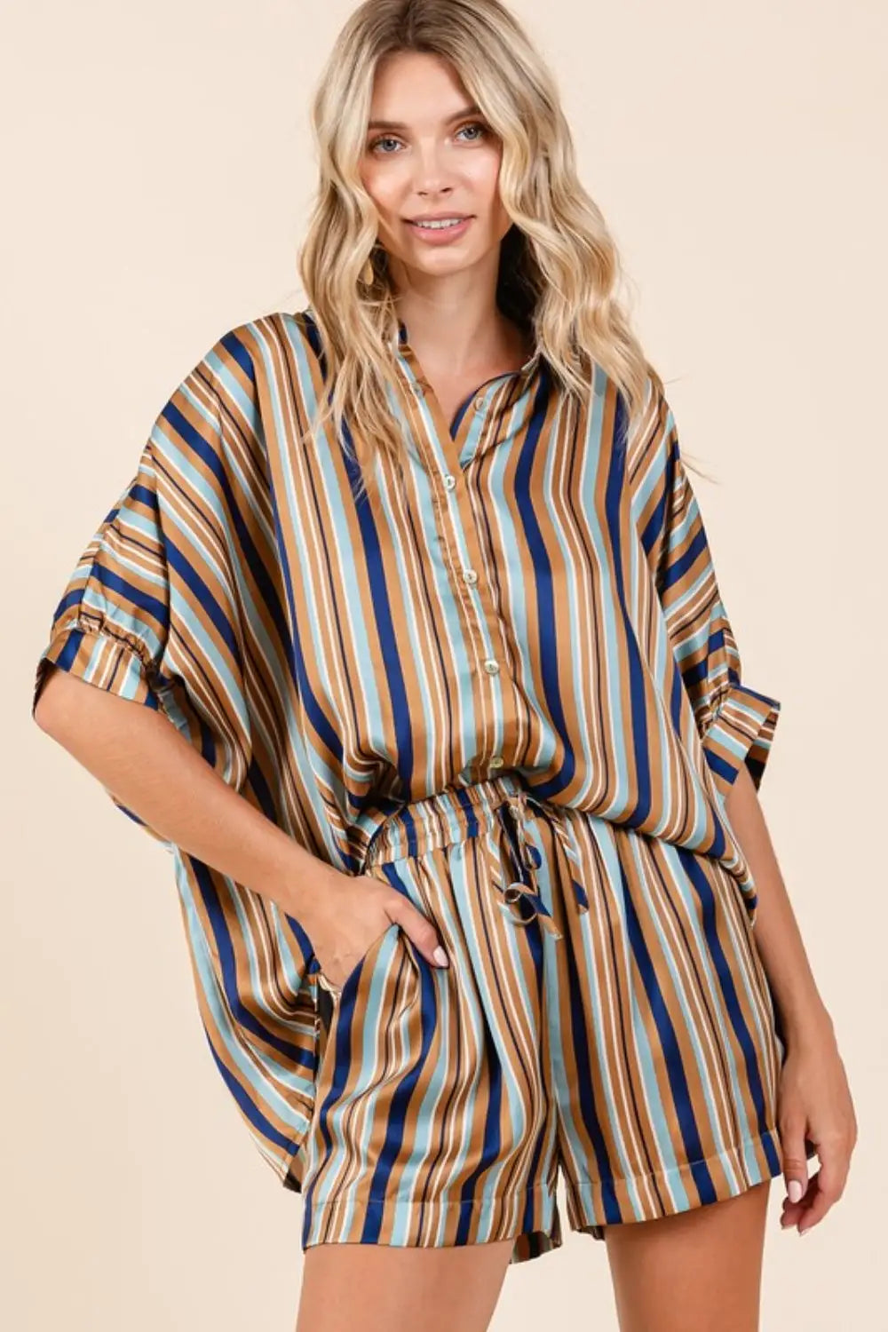 Mittoshop Drawstring Striped Satin Shorts - Eclectage