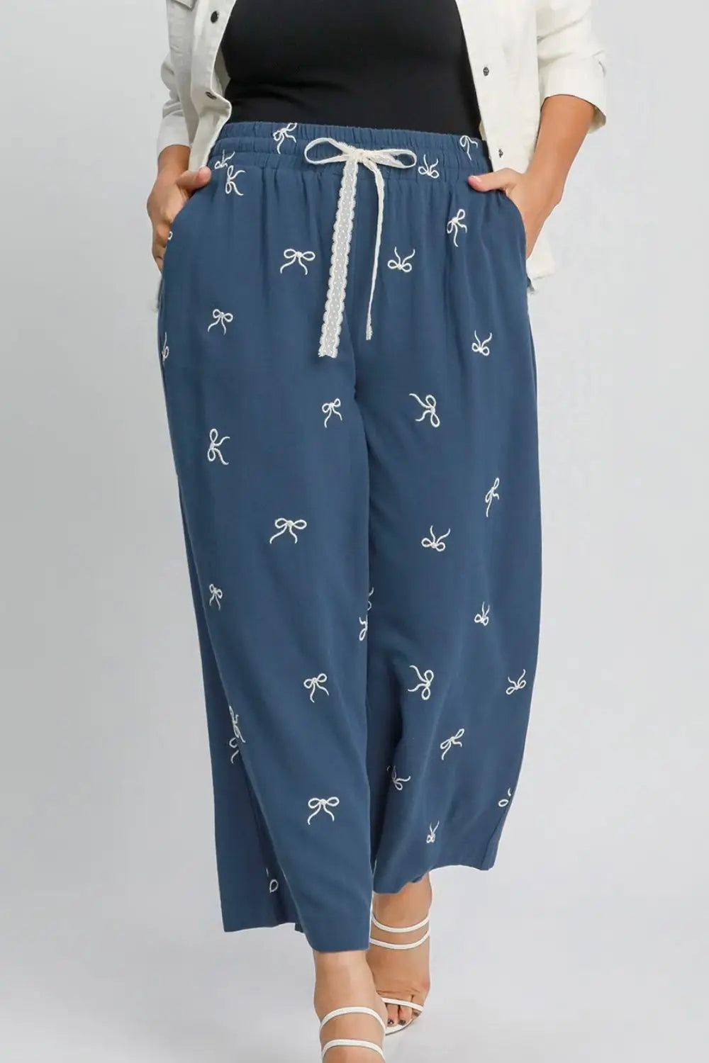 Dusty Blue Embroidered Pants - Pants
