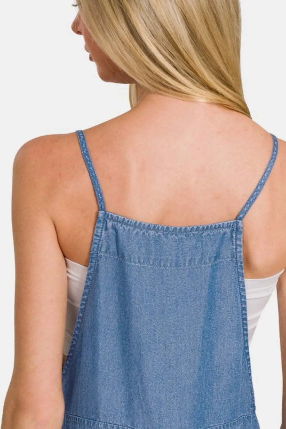 Dusty Blue Washed Wide Leg Denim Overalls - Eclectage