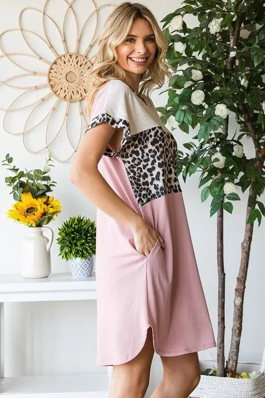 Dusty Pink Animal Mini Dress - Mini Dresses