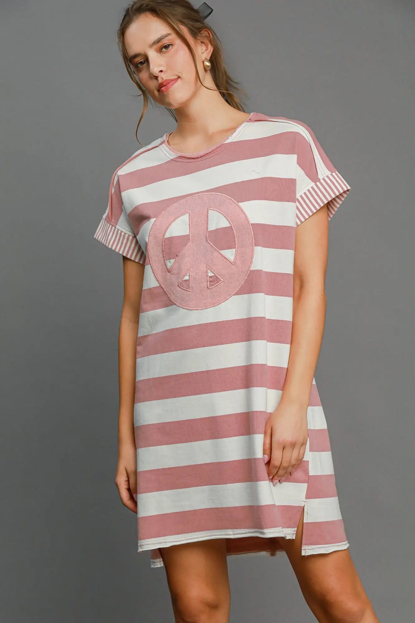 Dusty Pink Peace Short Sleeve Dress - Short Sleeve Dresses