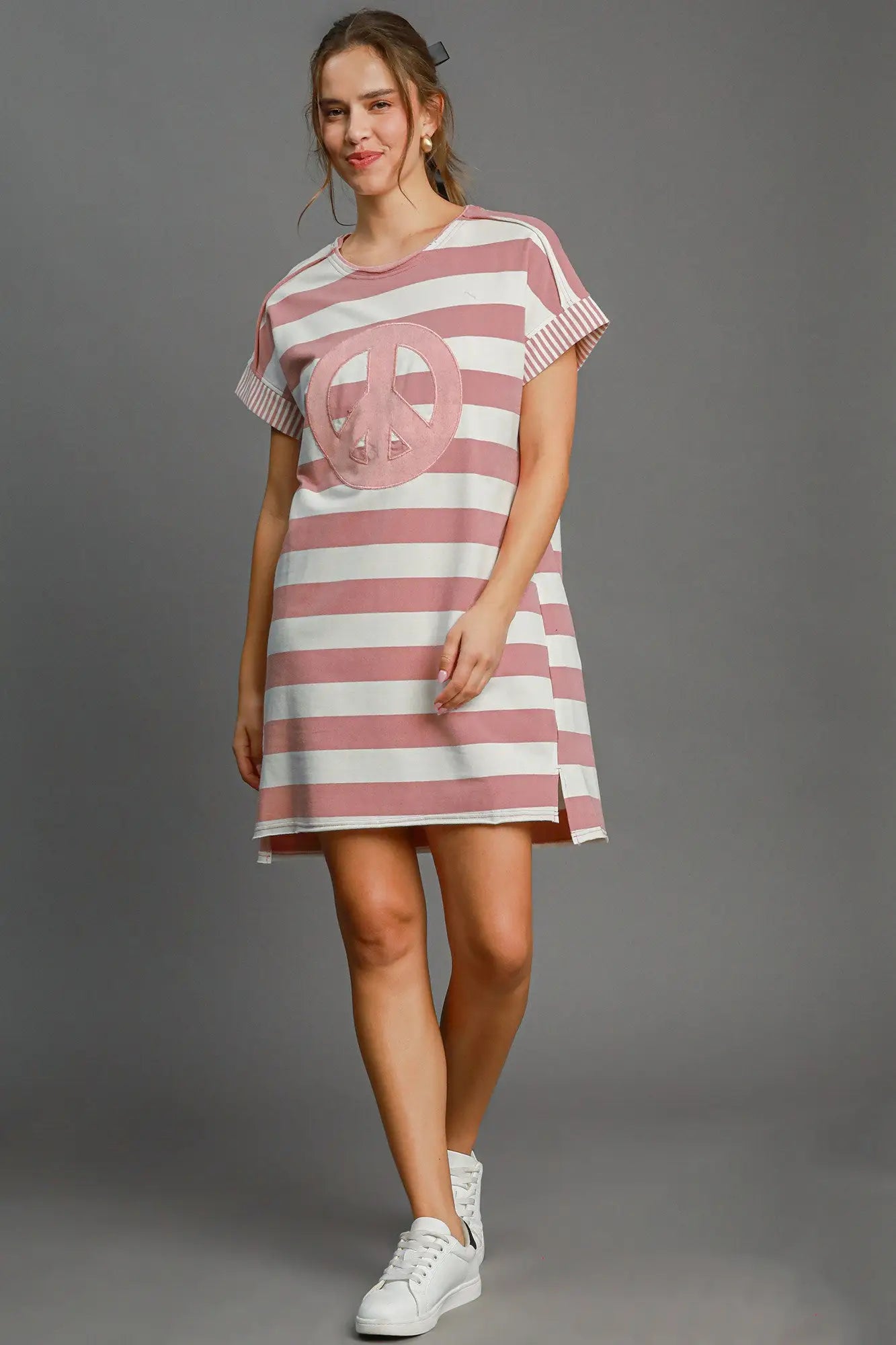 Dusty Pink Peace Short Sleeve Dress - Short Sleeve Dresses