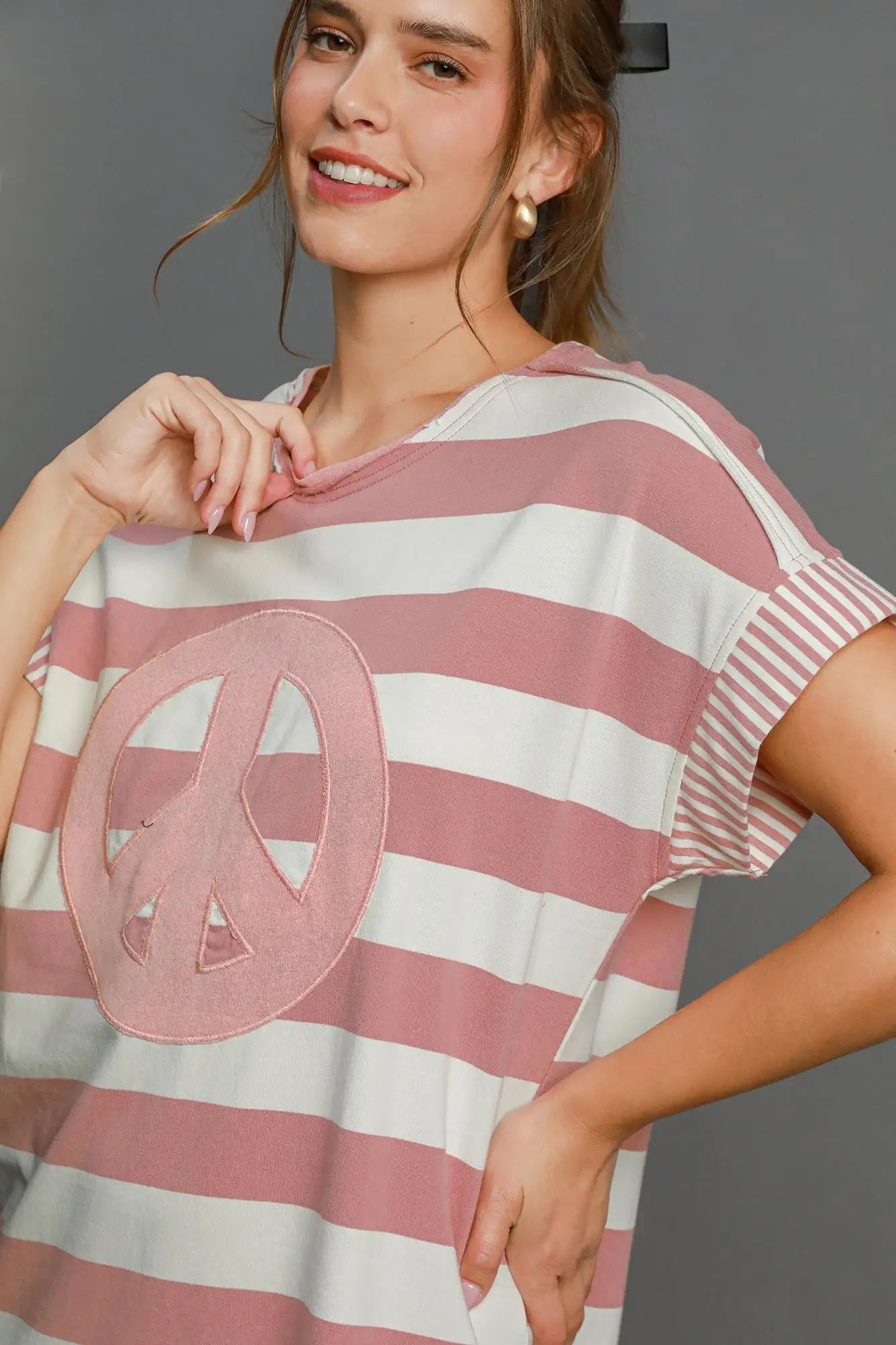 Dusty Pink Peace Short Sleeve Dress - Short Sleeve Dresses