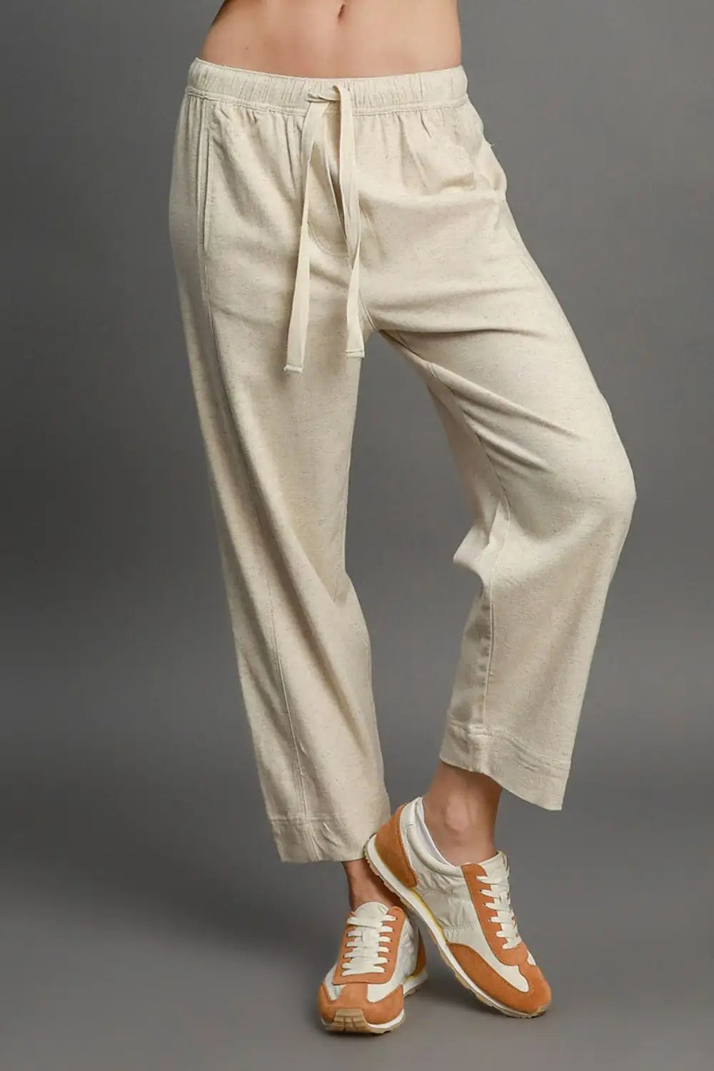 Umgee Full Size Drawstring Elastic Waistband Linen Blend Pants Plus Size - Eclectage