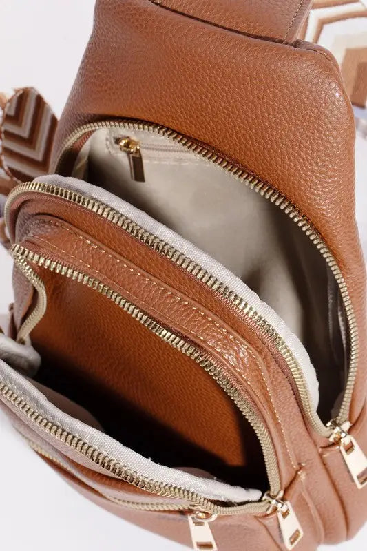 Fame PU Leather Chevron Strap Crossbody Bag - Eclectage