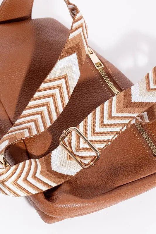 Fame PU Leather Chevron Strap Crossbody Bag - Eclectage