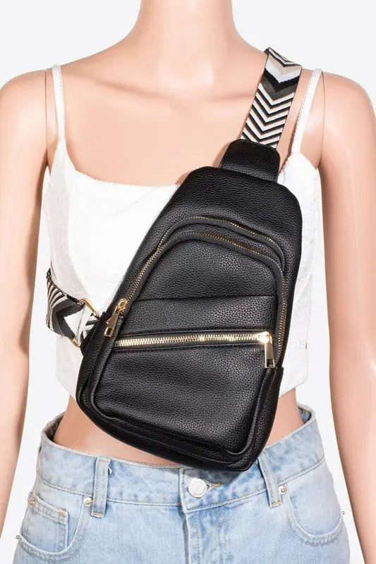 Fame PU Leather Chevron Strap Crossbody Bag - Eclectage