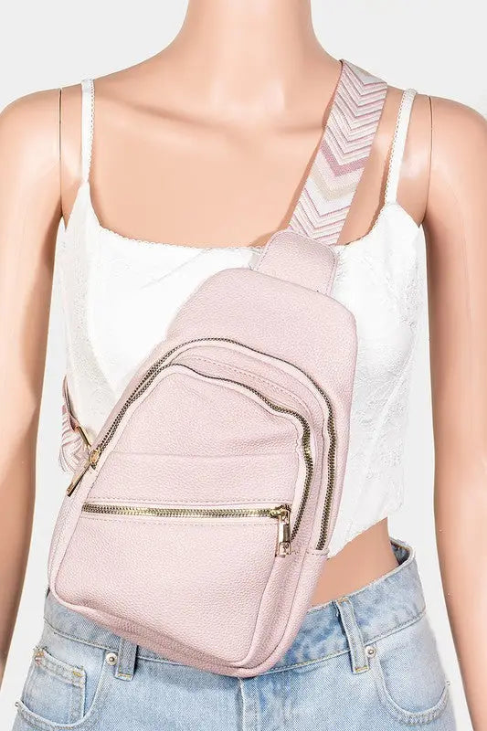 Fame PU Leather Chevron Strap Crossbody Bag - Eclectage