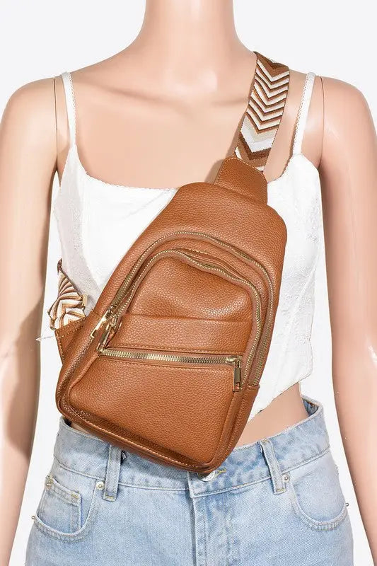 Fame PU Leather Chevron Strap Crossbody Bag - Eclectage